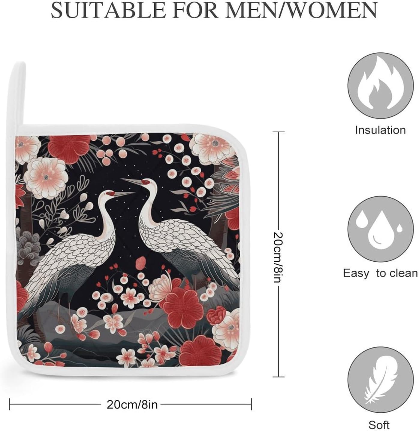 Pot Holder Set of 2 Flying Birds Crane Heron Printed Potholders for Kitchens Heat Resistant & Non Slip Potholders for Kitchen Cooking Baking BBQ