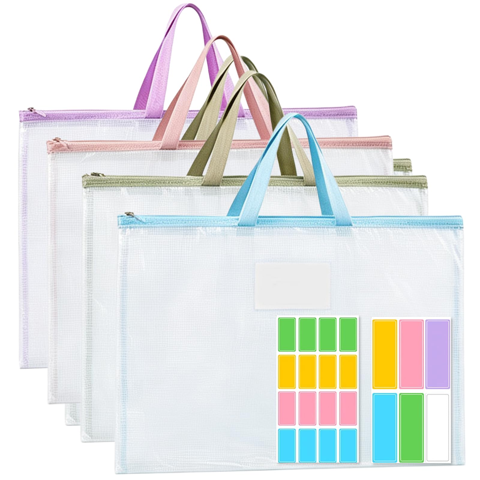 4 Pack A2 Art Portfolio Bag Mesh A2 Plastic Zip Folders
