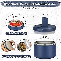 Vista 3 de Tarro de comida aislado al vacío de 19 onzas con tapa de hebilla, termo de sopa de boca ancha para comida caliente para niños, contenedor de Azul