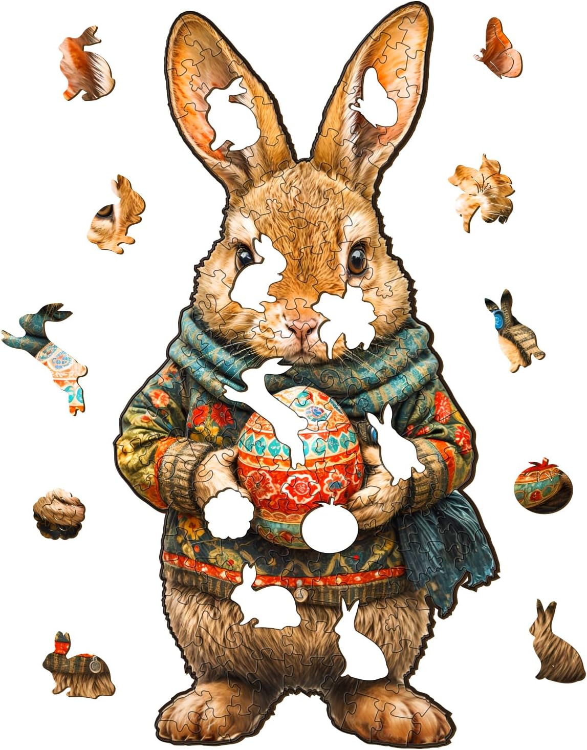 WOODBESTS Wooden Puzzles for Adults, Easter Bunny Wood Puzzle Adult, Unique Animal Shape Wooden Jigsaw Puzzles, Puzzle Game Gifts for Family Friends Birthday (125pcs, M-12 * 6.2in)