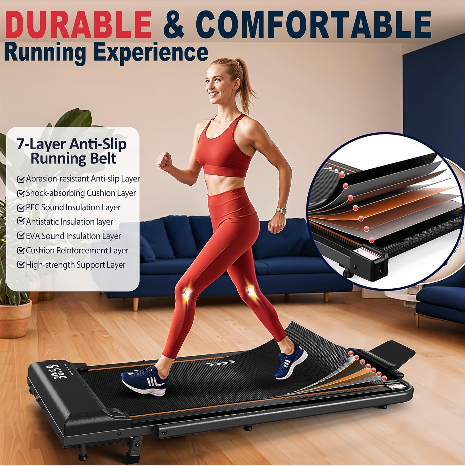 Cinta de Correr Plegable, Walking Pad con Motor de 2,5CV, 120 kg de Capacidad de Carga, Velocidad de 1-12 km/h, con Pendiente, Banda de Rodadura de 7 Capas, sin Necesidad de instalación