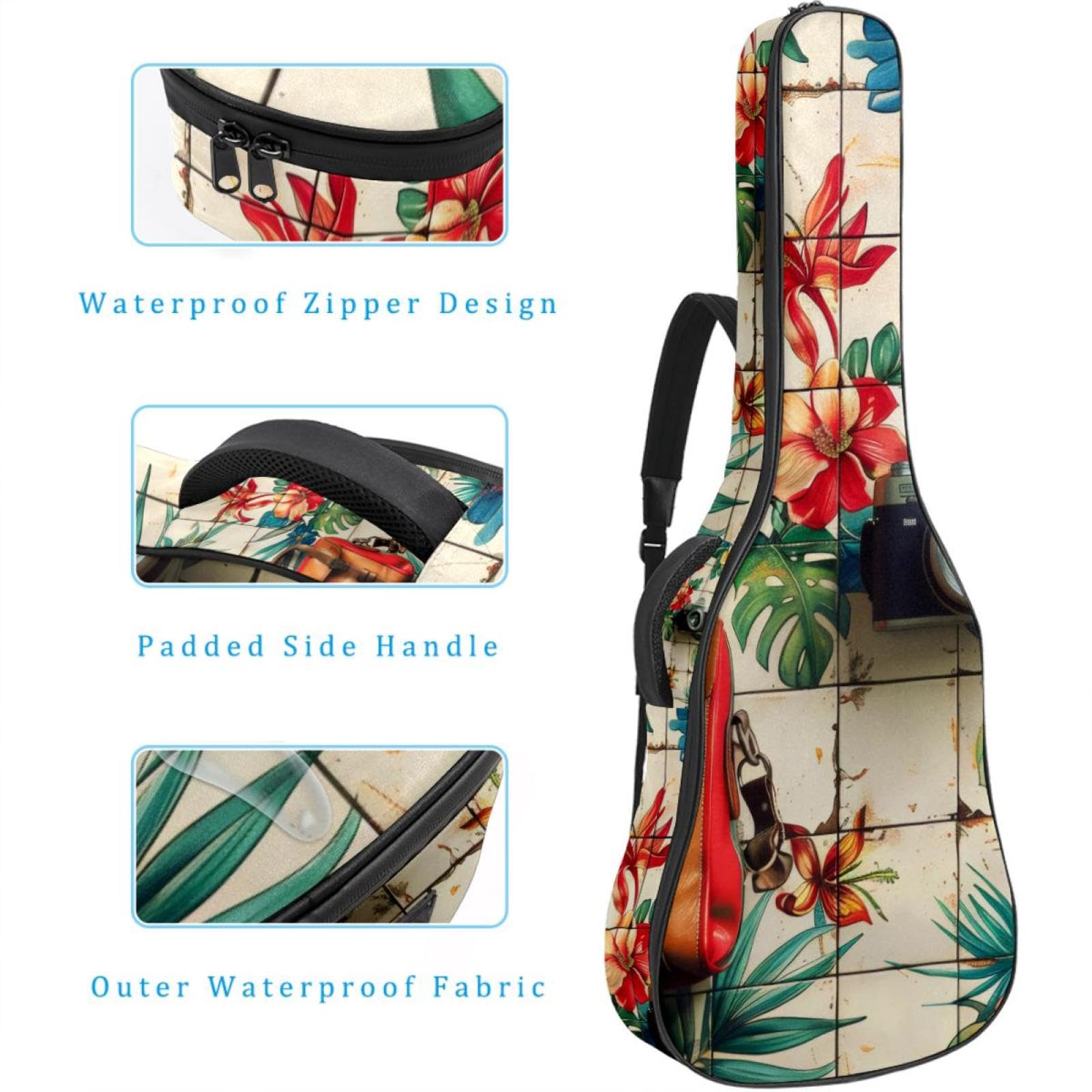 Akustikgitarre Tasche, wasserdichte Gigbag mit mehreren Taschen, für 40/41/42 Zoll Akustikgitarre, Koffer und Kamera, mehrfarbig, 42.9x16.9x4.7 in, Gitarrentasche