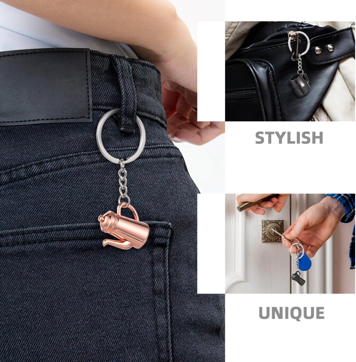 PRETYZOOM Cute Coffee Tool Keychain Set 5pcs Zinc Alloy Bag Pendant image 3