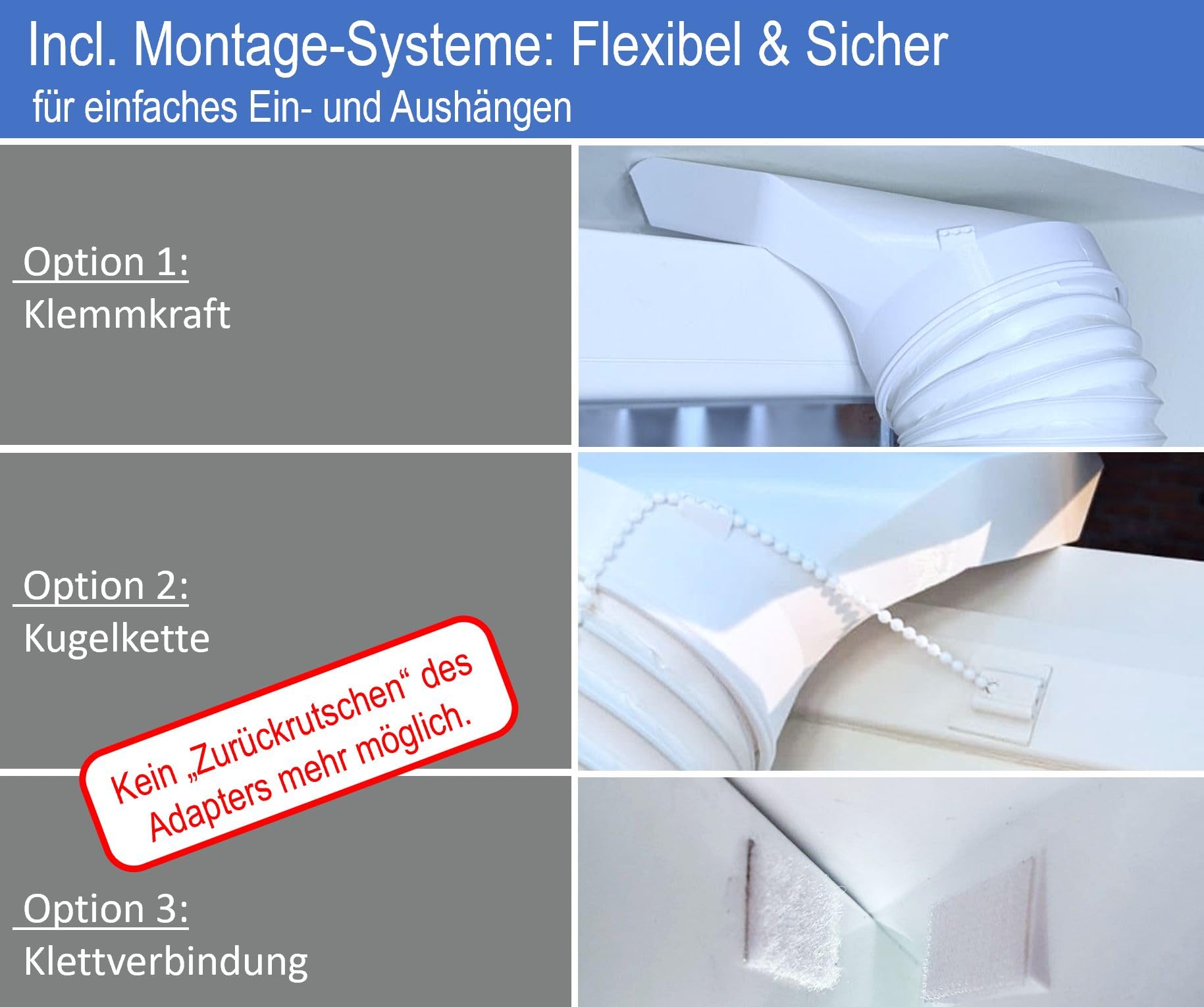 Klimaanlage - Abluftschlauch Adapter/Auslass für mobile Klimaanlage - geeignet für Dachfenster, Kippfenster, Schwingfenster und Fenster der Marken VELUX und ROTO