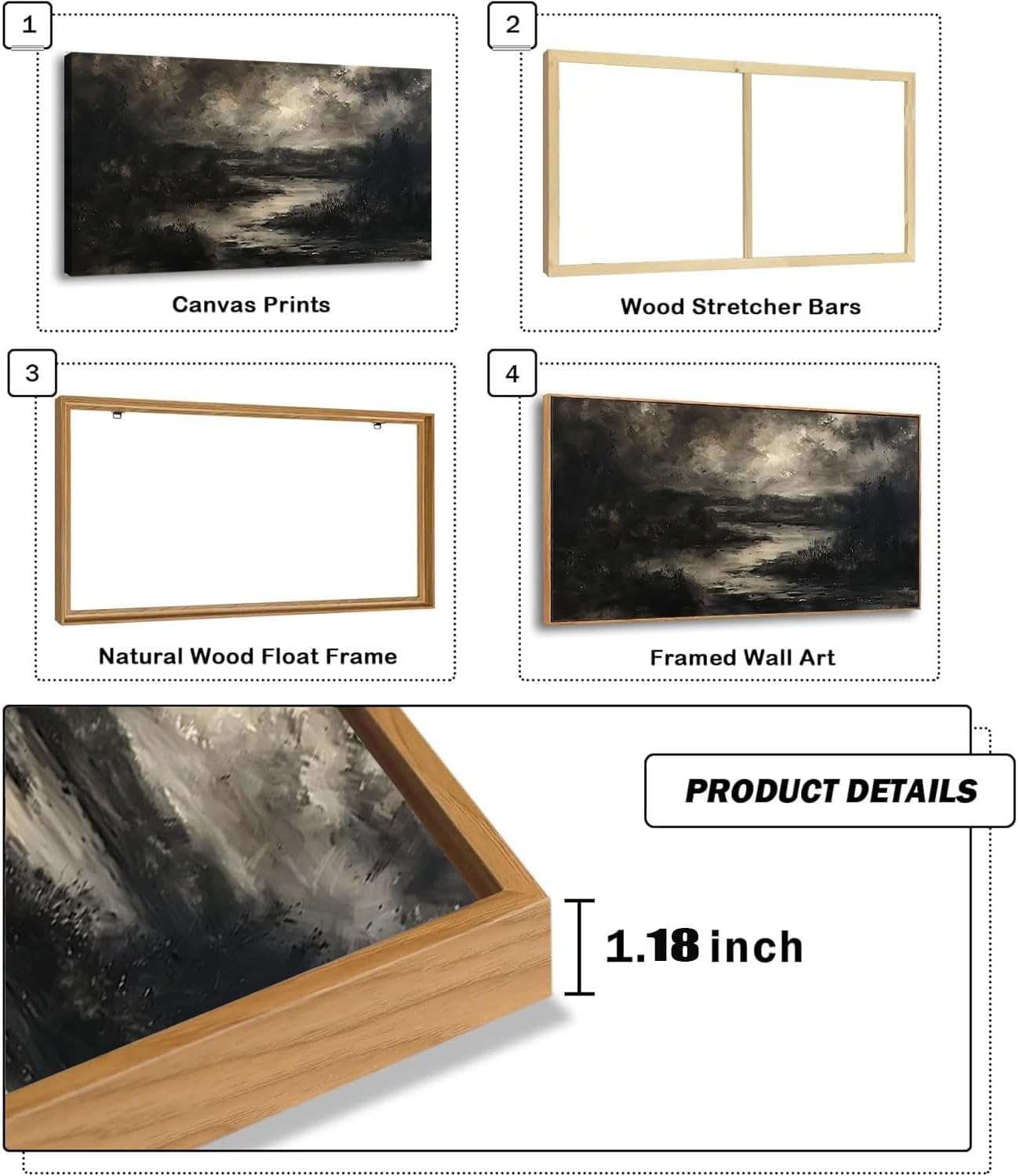 ILLBDR Framed Large Wall Art Moody Wall Decor Dark academia Wall Art Nature Landscape Painting Print Rustic Farmhouse Picture for Living Room Bedroom Office 24"x48"