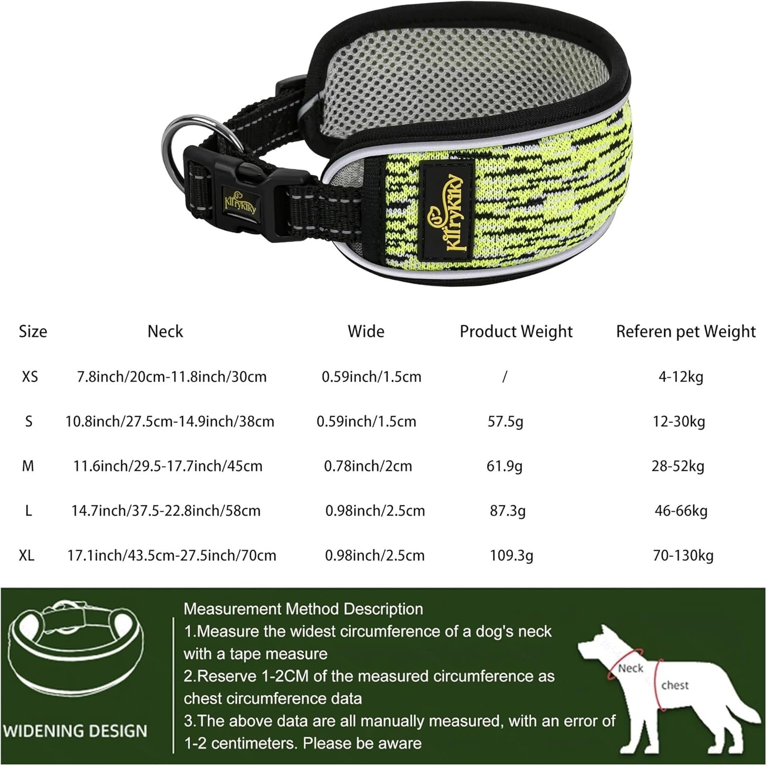 Reflective Dog Collar Breathable Adjustable Nylon Pet Collar for Small Medium Large Dogs Puppy Pug Walking Training(E,750ml)