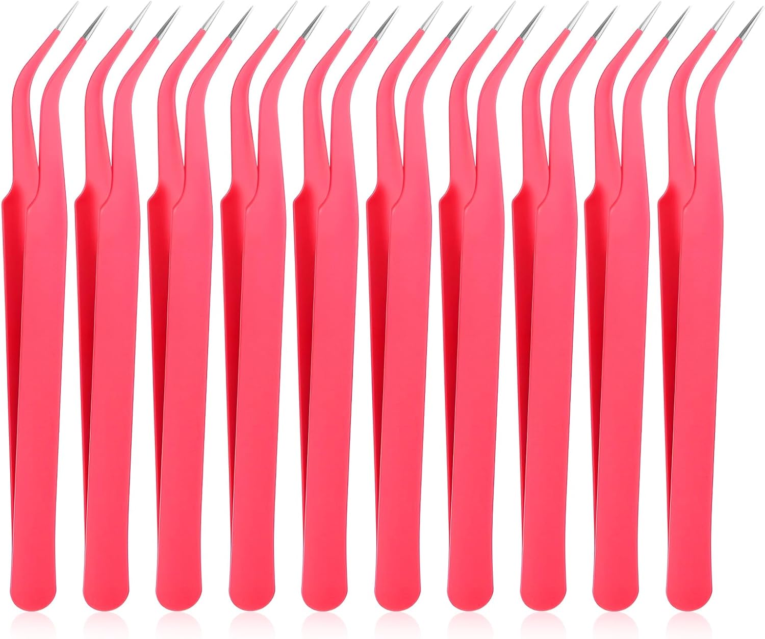 10 Pieces Tweezers for Crafting, Stainless Steel Curved Bedazzling Tweezers Precision Sticker Tweezer with Protective Cover for Jewelry Stickers Eyelash Extensions Rhinestones Crafts (Rose Red)