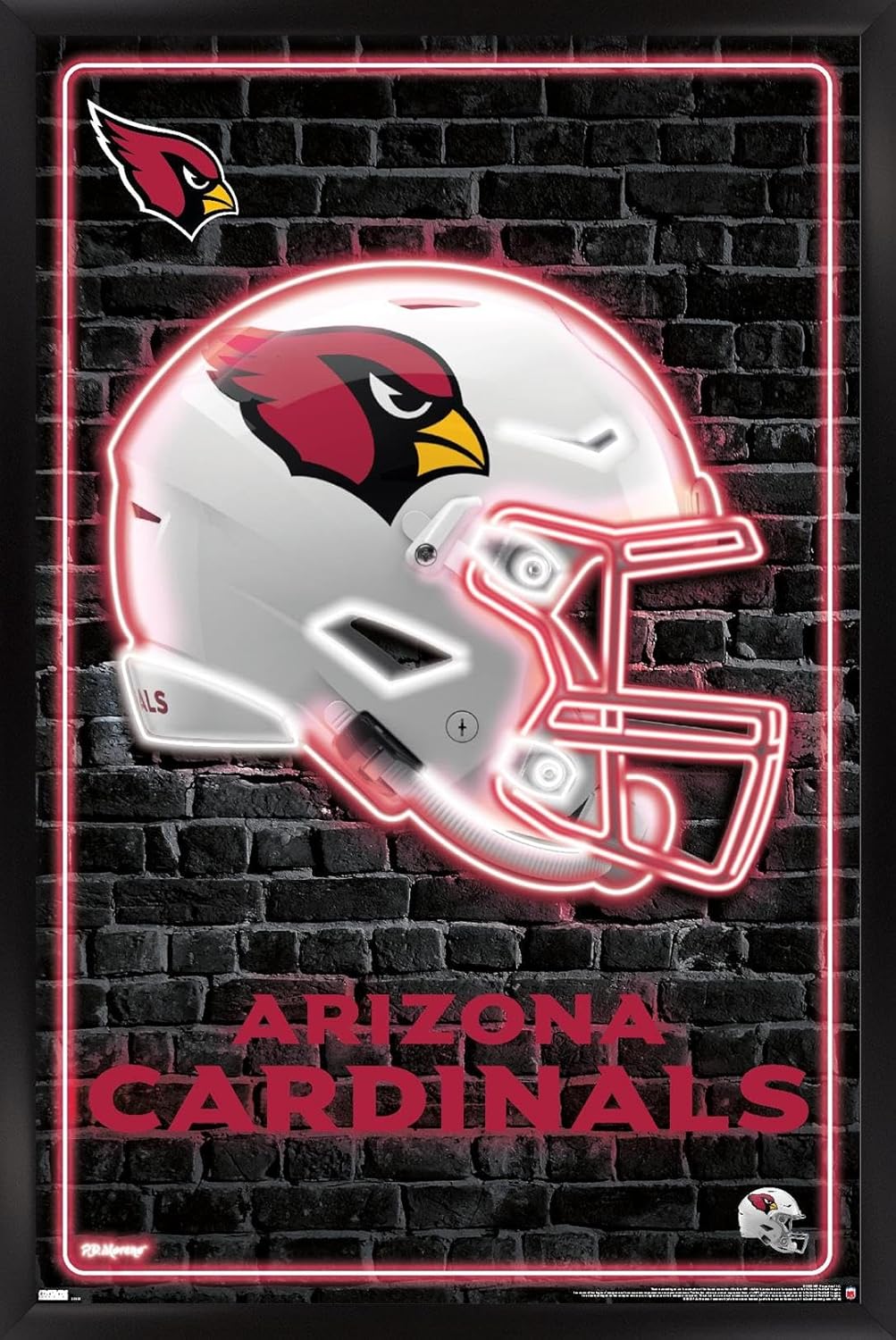 NFL Arizona Cardinals - Neon Helmet 23 Wall Poster, 22.4L" x 14.7W", Black Framed Version