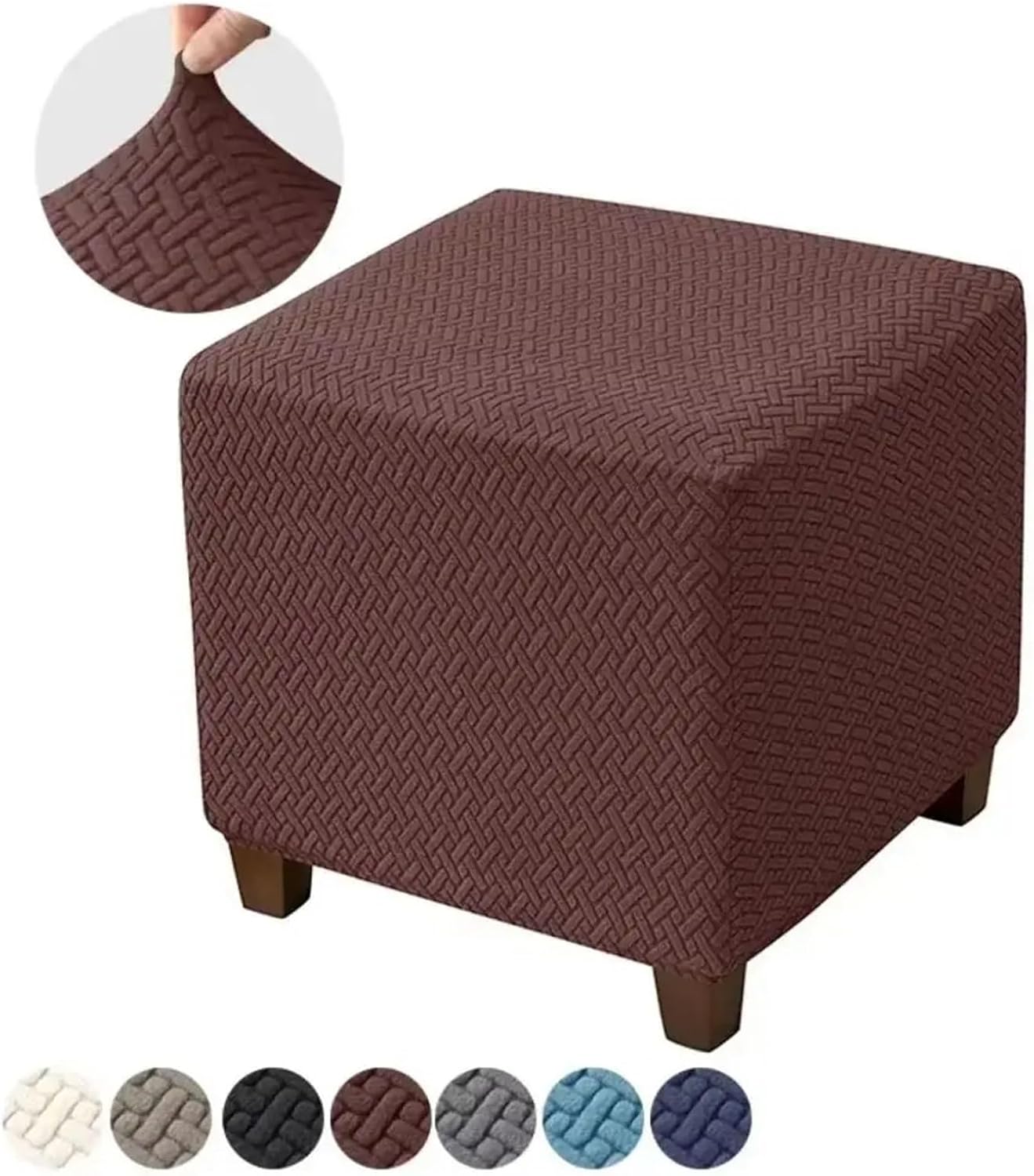 10pcs Universal Ottoman Stool Cover T-Shaped Pattern Jacquard Design Sofa Footrest Slipcovers Soft Solid Color for Footstool(Beige)