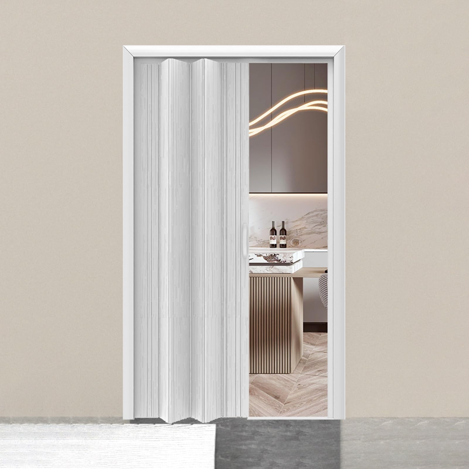 Portes pliantes en accordéon en PVC à deux volets - Cloison invisible pour bureau et entrepôt - Design vertical - Solution peu encombrante