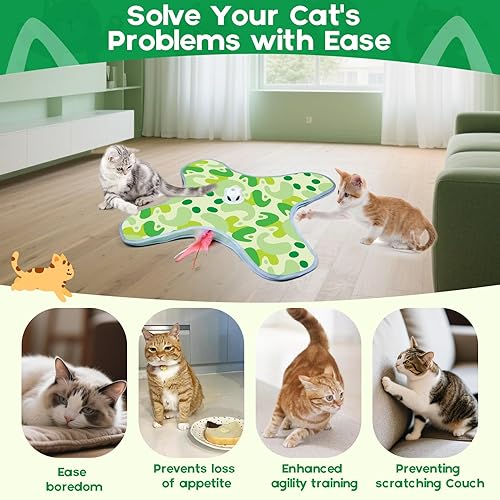 Miniatura 7 de VIWIK Juguetes interactivos para gatos de interior, juguete de plumas móviles para gatos adultos aburridos con ventosa y cubierta, juguete