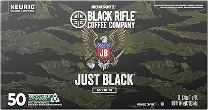 Black Rifle Coffee Company Just Black, 50 Count, Medium Roast K Cups - Single Serve K Cups Coffee Pods - Kcup Pods Compatible with 1.0 & 2.0 - Made from Arabica Beans