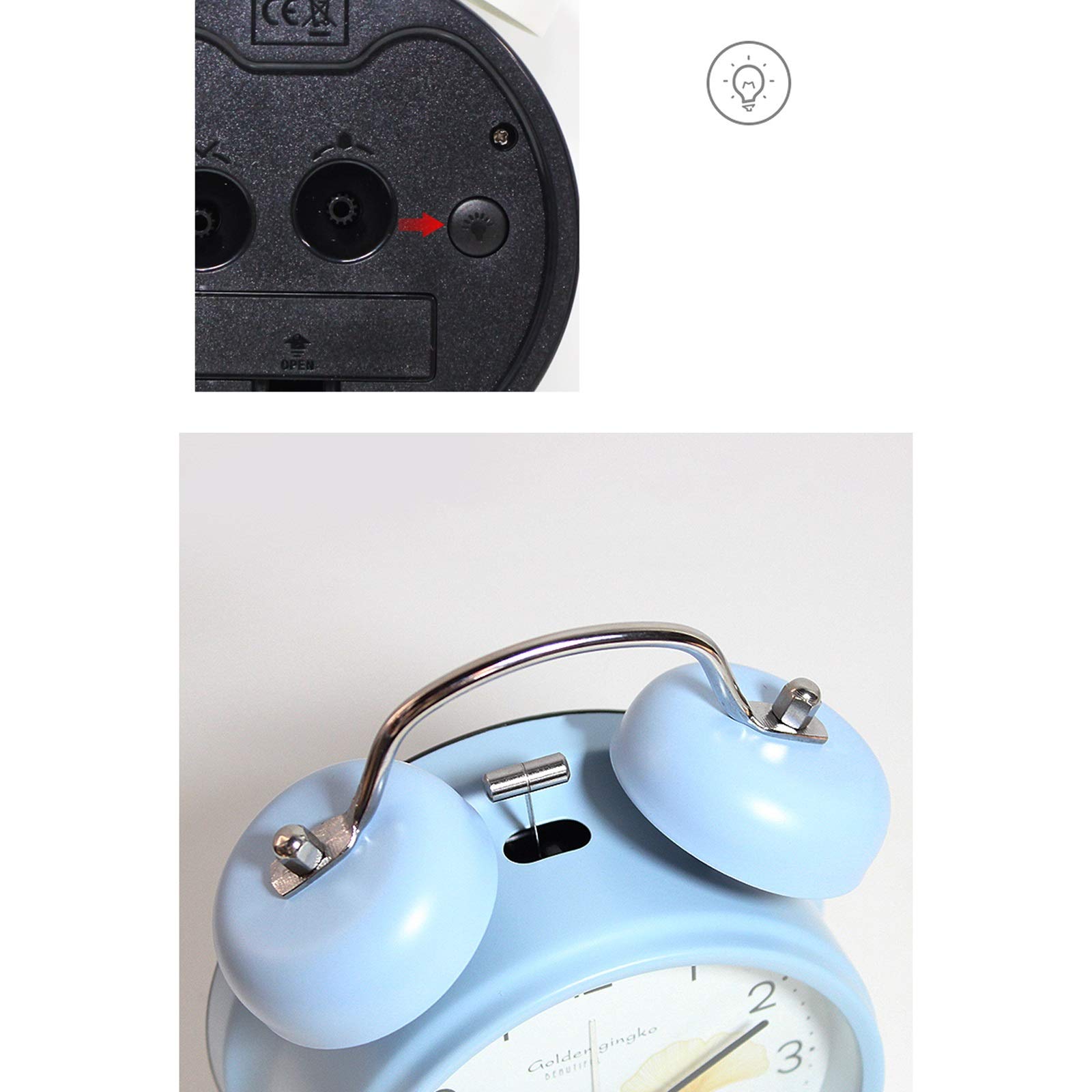 Réveil analogique à l'ancienne | Horloge rechargeable à double cloche avec rétroéclairage pour adolescents, personnes âgées, filles, garçons, étudiants