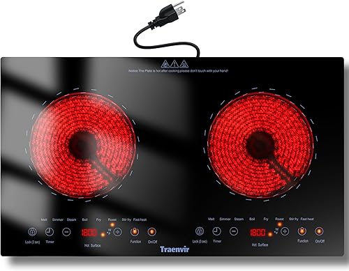 Miniatura 15 de Placa eléctrica de 2 quemadores, encimera de 24 pulgadas y estufa eléctrica integrada de 2000 W, estufa de cerámica portátil de doble quemador,