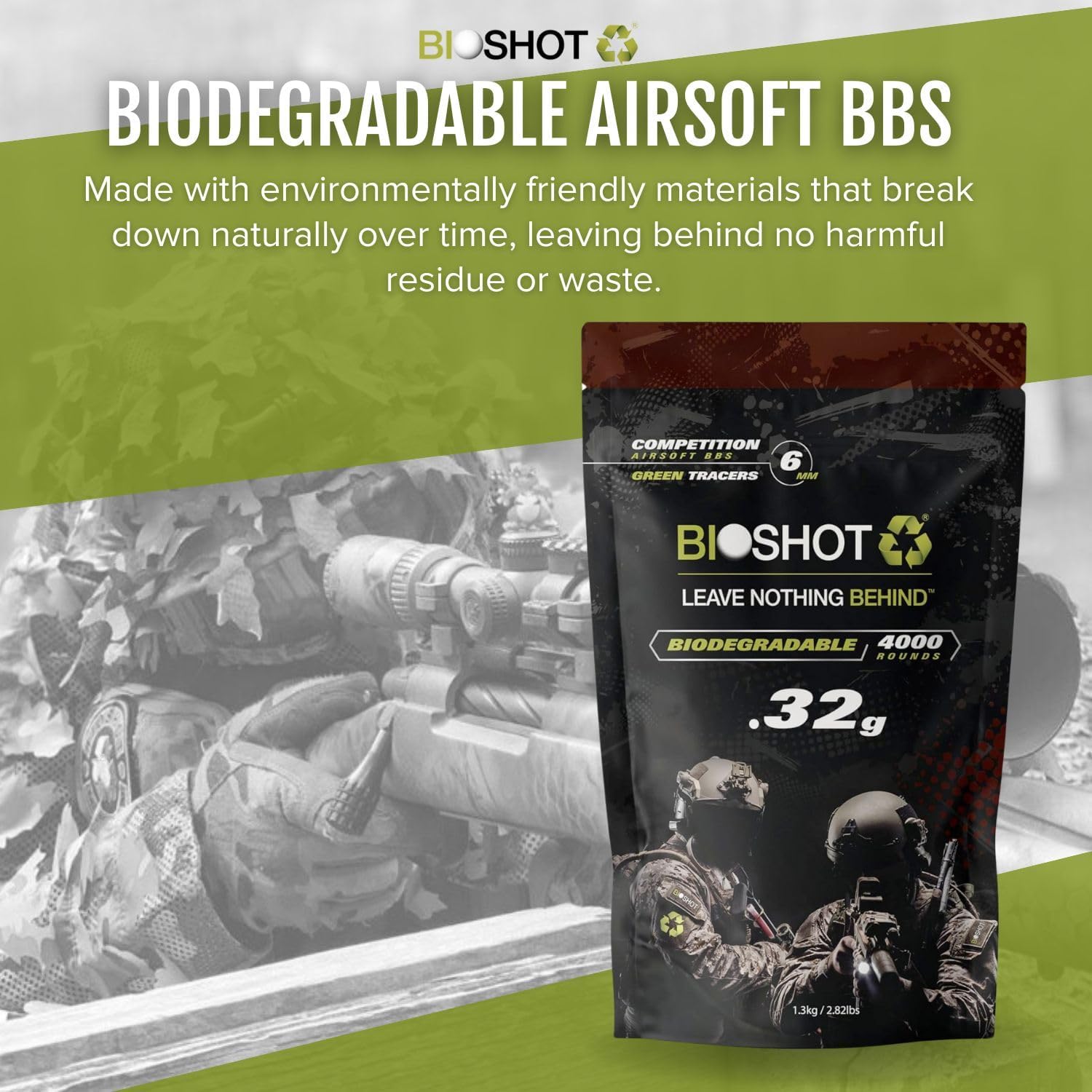 Biodegradable Green Tracer Glow in The Dark Airsoft BBS - Seamless Competition Match Grade for All 6mm Airsoft Guns and Accessories