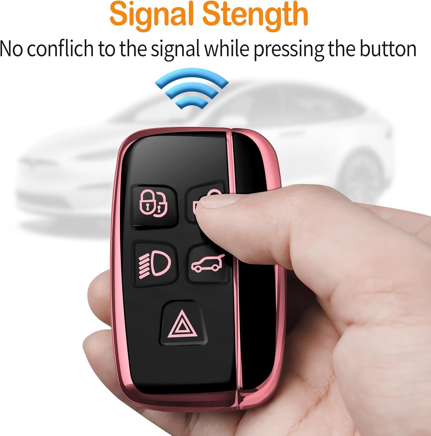 Sindeda for Land Rover Key Fob Cover with Keychain Soft Full Protection Key Shell Key Case Compatible with Land Rover LR4 Range Rover Sport Evoque Jaguar XF XJ XJL F-pace (Pink) - Image 5