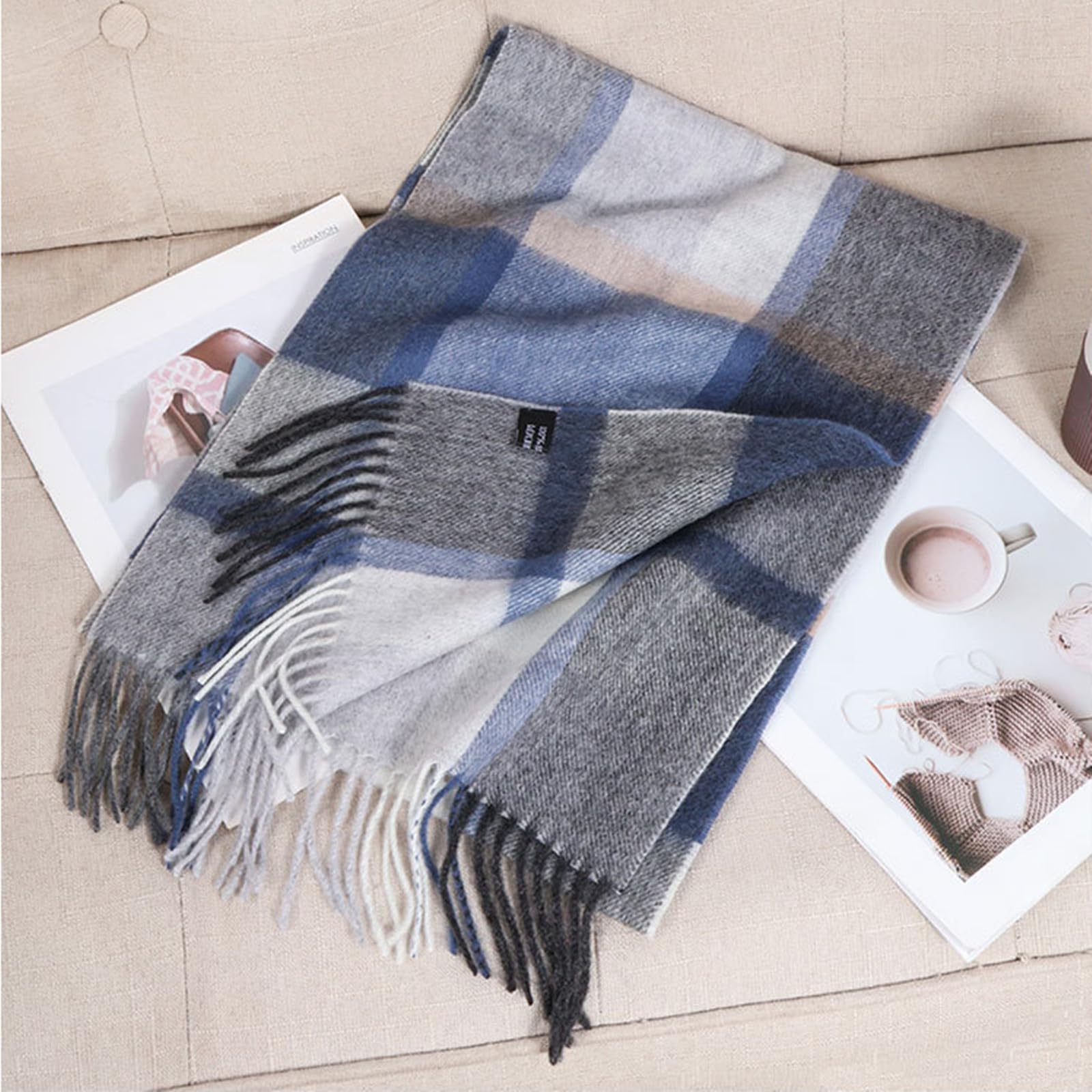 Sciarpa Donna Sciarpa A Quadri di Lana Premium per Donne con Nappe - Calda Ed Elegante per L'autunno Inverno - Idea per La Sciarpa E Le Coppie da Uomo-pink-b-30 * 175 Cm