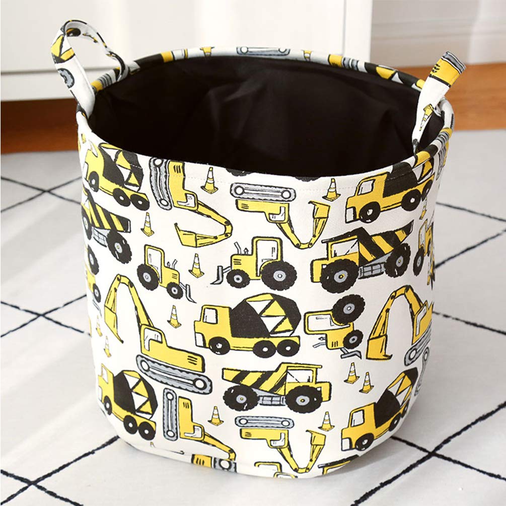 Panier De Rangement Pliable Pour Enfants - Motif Véhicules De Construction, 40x33x40 Cm, En Coton Et Lin, Pour Jouets Et Linge - 7