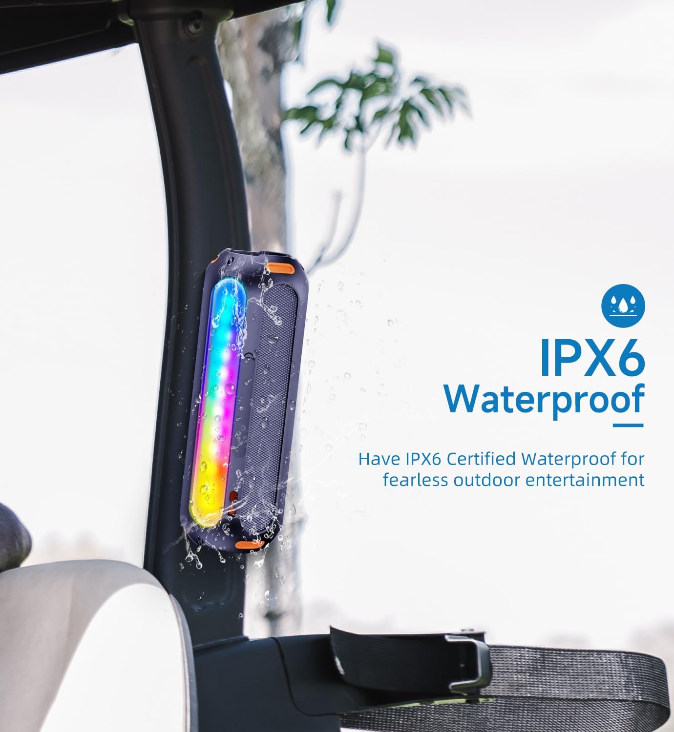 Golf Speaker Magnetic Bluetooth Speaker with 7 Colorful Flashing Lights 20W Super Bass 15H Playtime Portable Waterproof for Golf Cart,Golf Gifts,Outdoor, Home (Black)