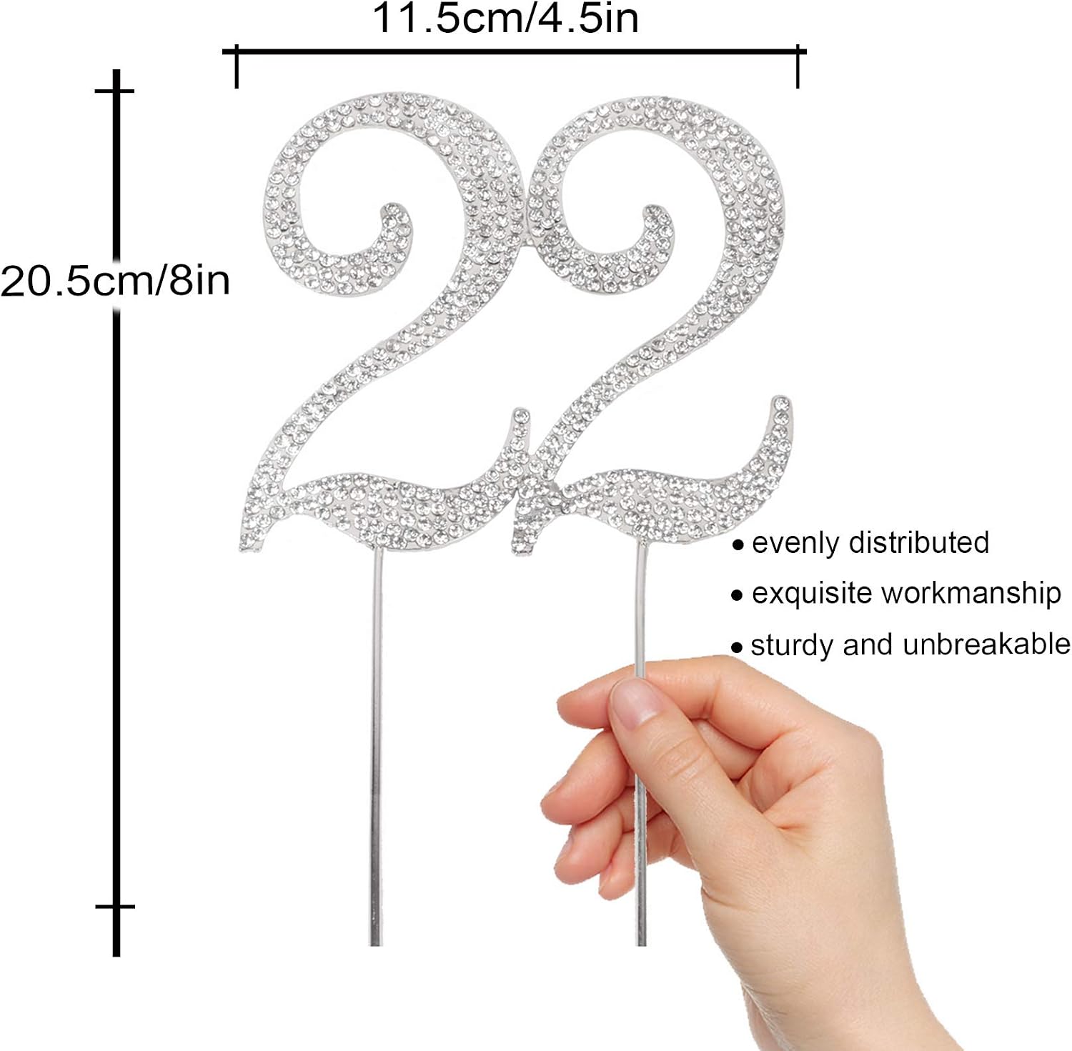 LINGPAR 22 Years Birthday Cake Topper - New Best Crystal Rhinestone 22nd Wedding Anniversary Or 22 Years Old Cake Topper Party Decoration Silver