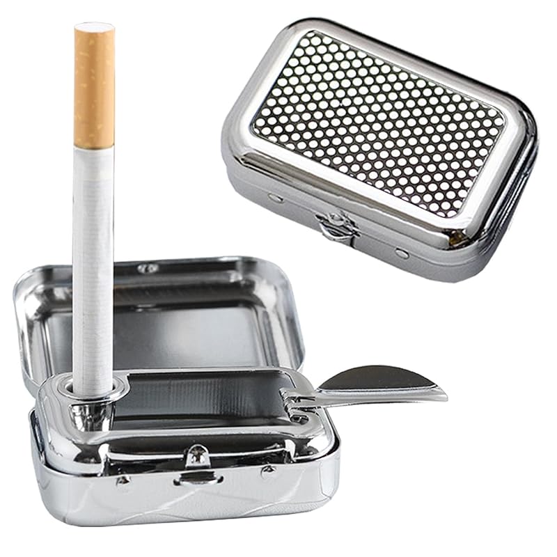 Cinzeiro portátil de bolso VOVCIG com tampa, aço inoxidável, design com proteção contra vento, preto atualizado