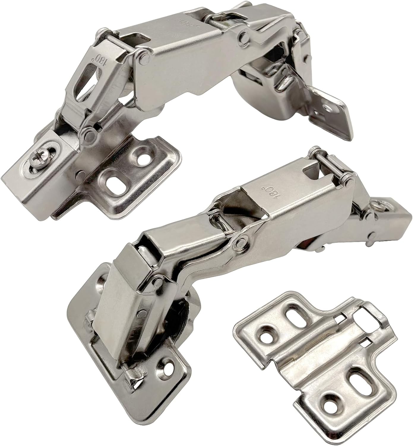 180 Degree Frameless Cabinet Doors Hinges, Concealed Hydraulic Adjustable Mounting, Soft Closing Nickel-Plated Steel Buffer Dampers, 180 Degree Hinge /4Pcs (Full Overlay)