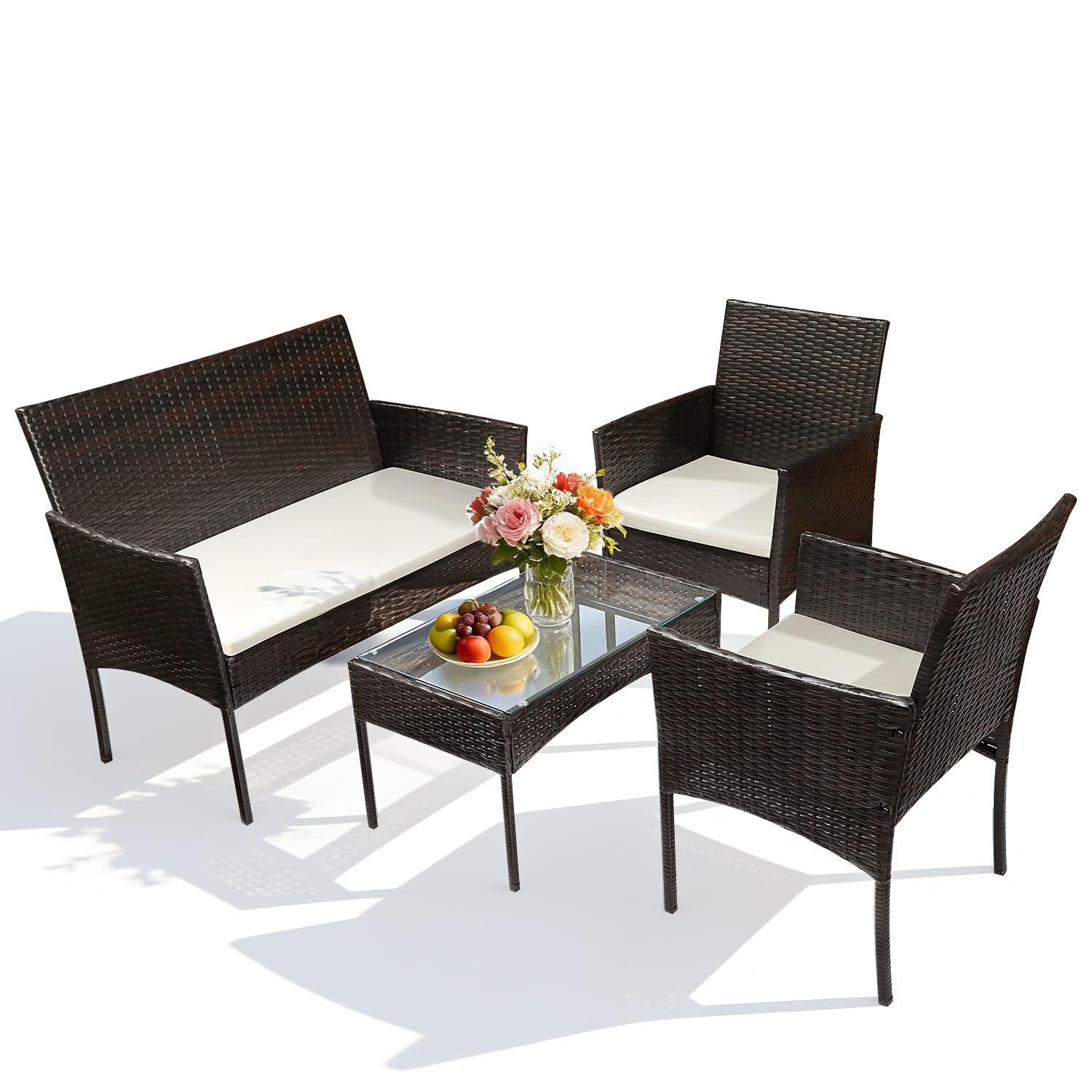 Juego de Muebles de jardín de polirratán para balcón, Juego de Muebles de jardín con sofá, sillas Individuales, Mesa y cojín de Asiento, Muebles de terraza (marrón)