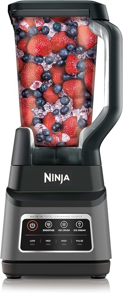 Ninja standalone liquidificador 127v- 1200 Watts de Potência Máxima, 3 Funções para Smoothies, Bebidas Geladas e Cremes com Auto IQ, Jarra Total Crushing de 2,1L com Tampa, Cinza Escuro.