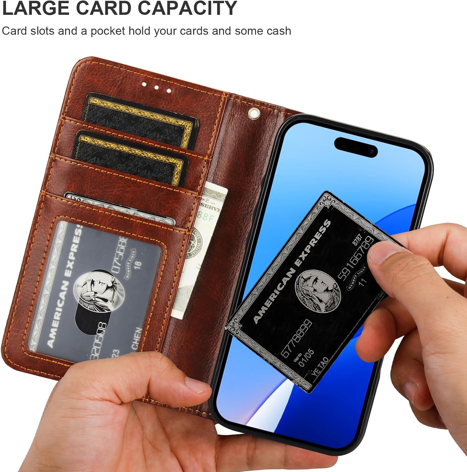 Bocasal Detachable Wallet Case for iPhone 16 RFID Blocking Card Slots Holder Premium PU Leather Magnetic Kickstand Shockproof Wrist Strap Removable Flip Protective Cover 5G 6.1 inch (Brown) - Image 5
