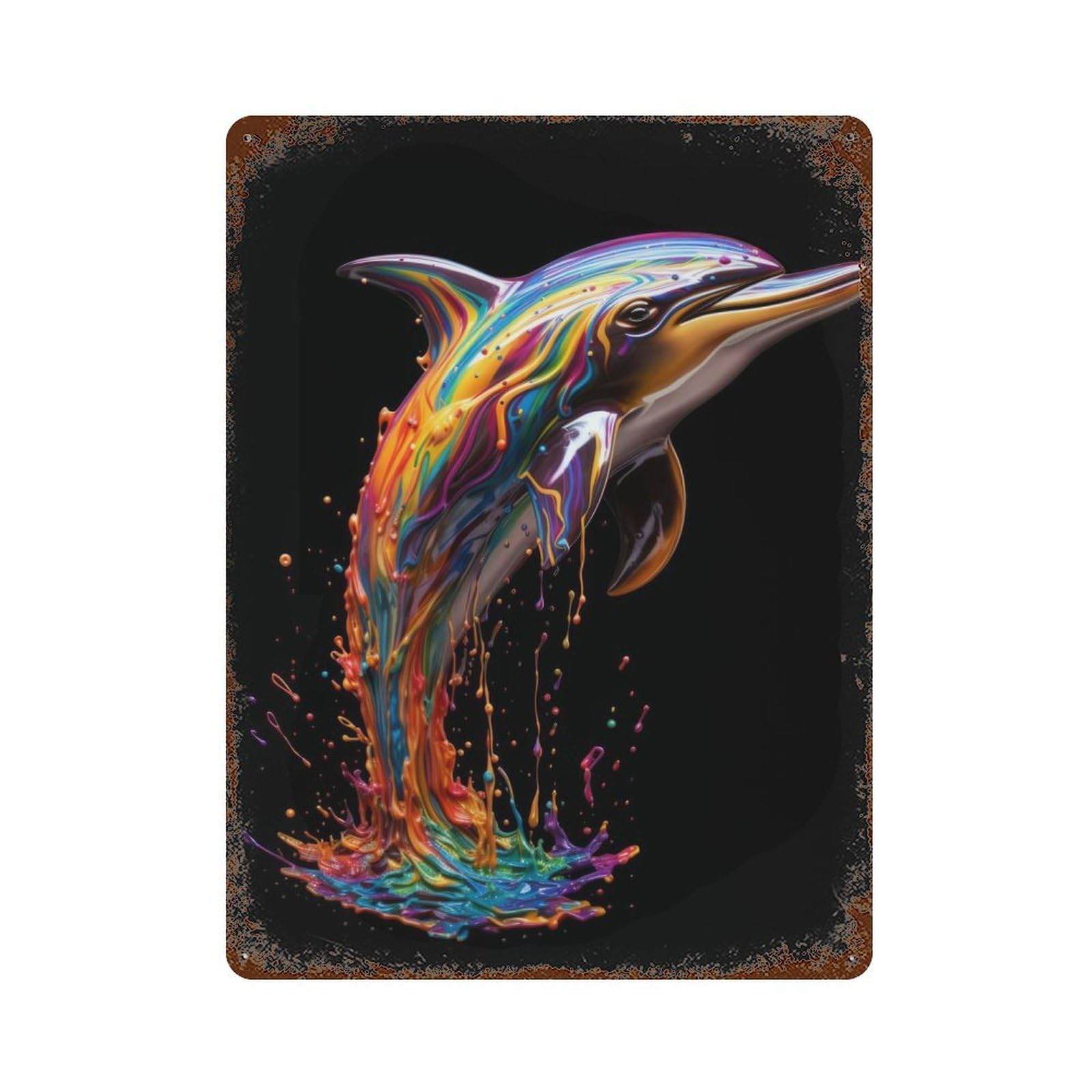 Garage Style Rainbow Dolphin Weathered Tin Sign 15.7"x11.8", Classic Wall Plaque for Bar And Workshop