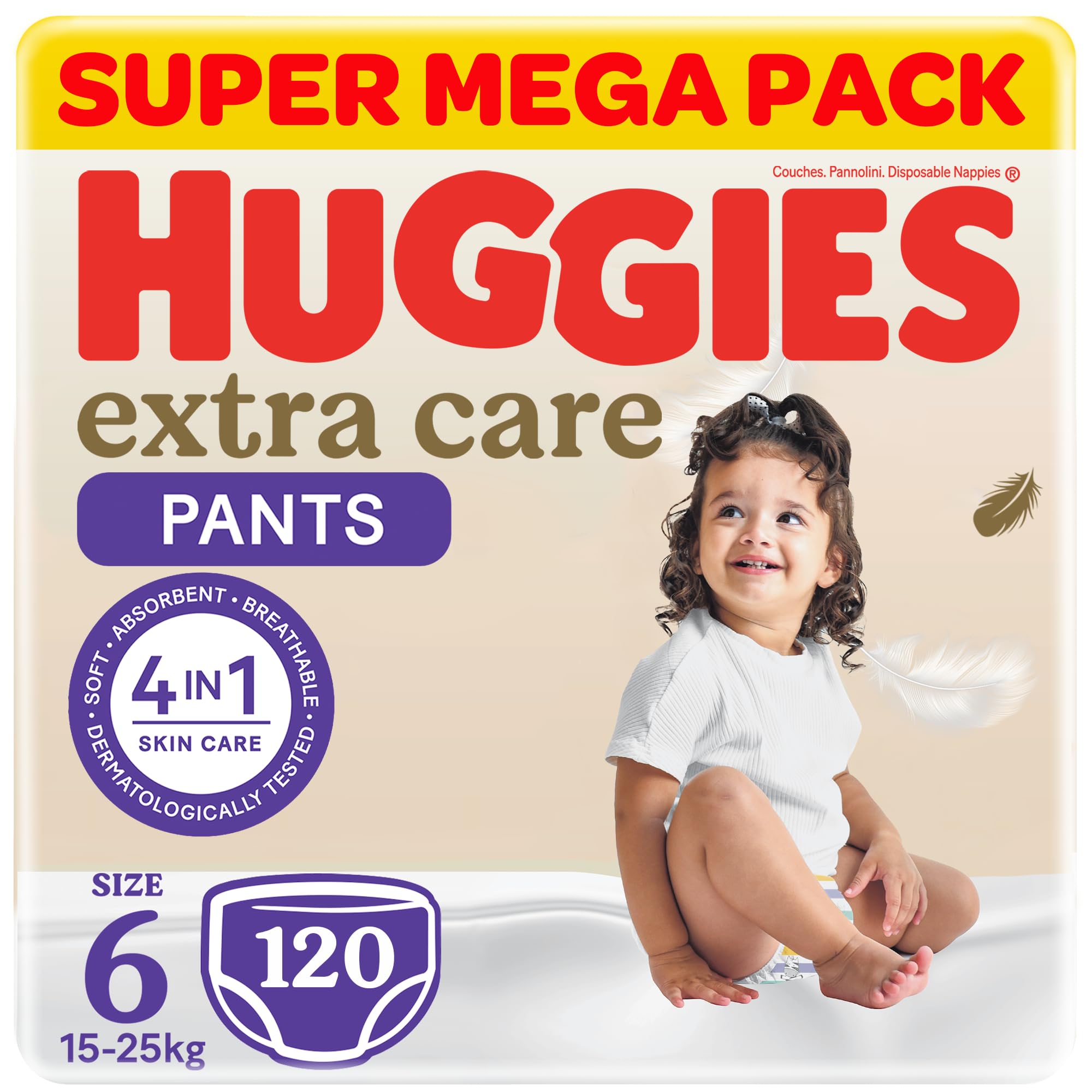 Huggies Extra Care Baby Culottes, Size 6 (15-25 kg), Super Mega Pack, 120 Diaper Pants
