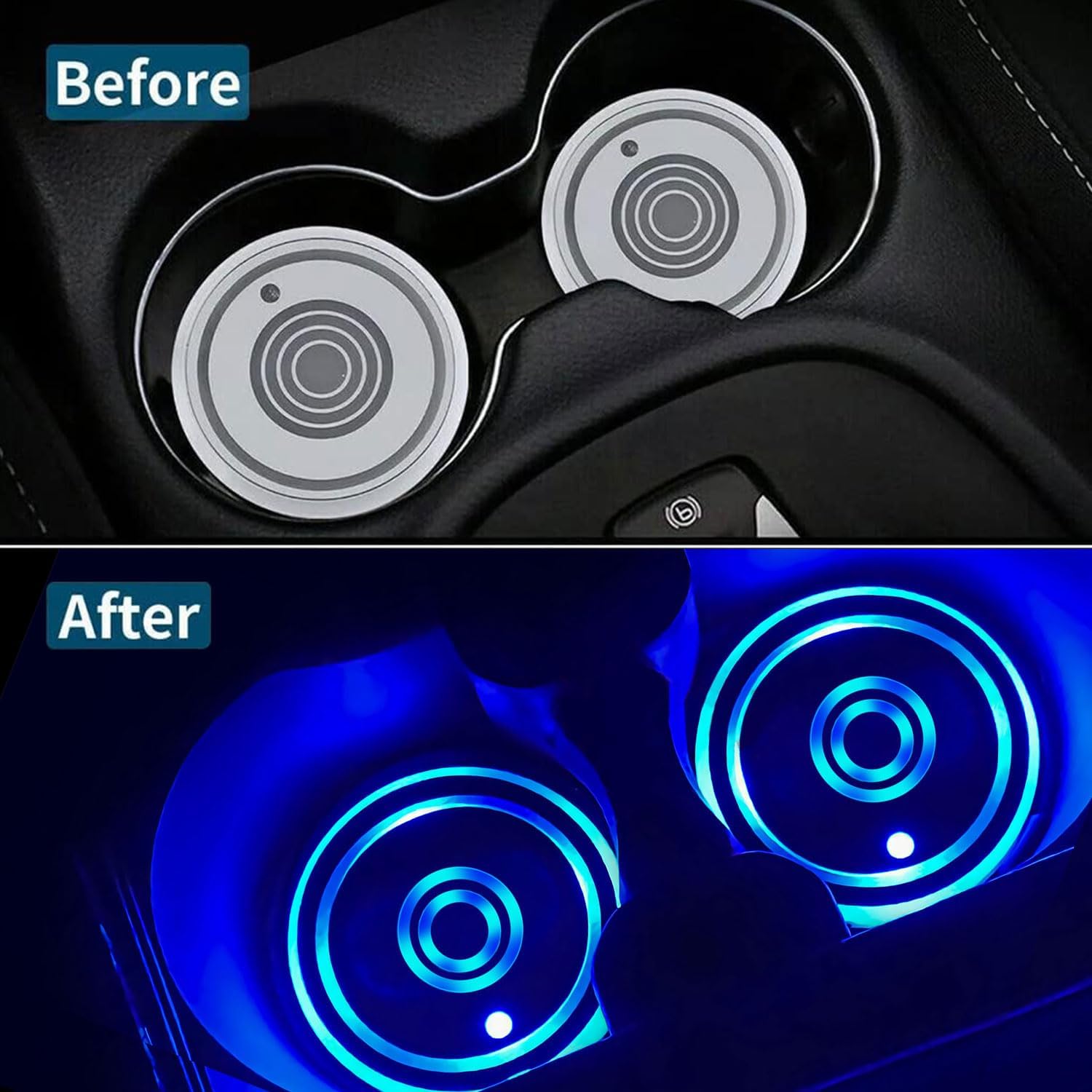 LED Car Cup Holder Lights, 7 Colors Changing USB Charging Mat Waterproof Cup Pad, LED Interior Atmosphere Lamp Decoration Light Inside Car Lighting Accessories (2pcs) (Style 2) - Image 5