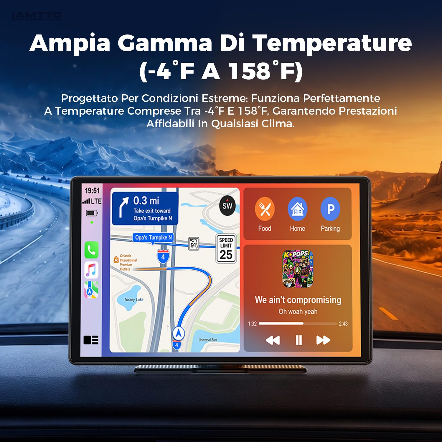 LAMTTO Schermo Portatile Wireless da 11 Pollici 2026 Upgrade CarPlay per Apple CarPlay & Android Auto,Car Play per Auto con Navigazione GPS, Bluetooth, AirPlay, AUX, Connettività per Tutti i Veicoli