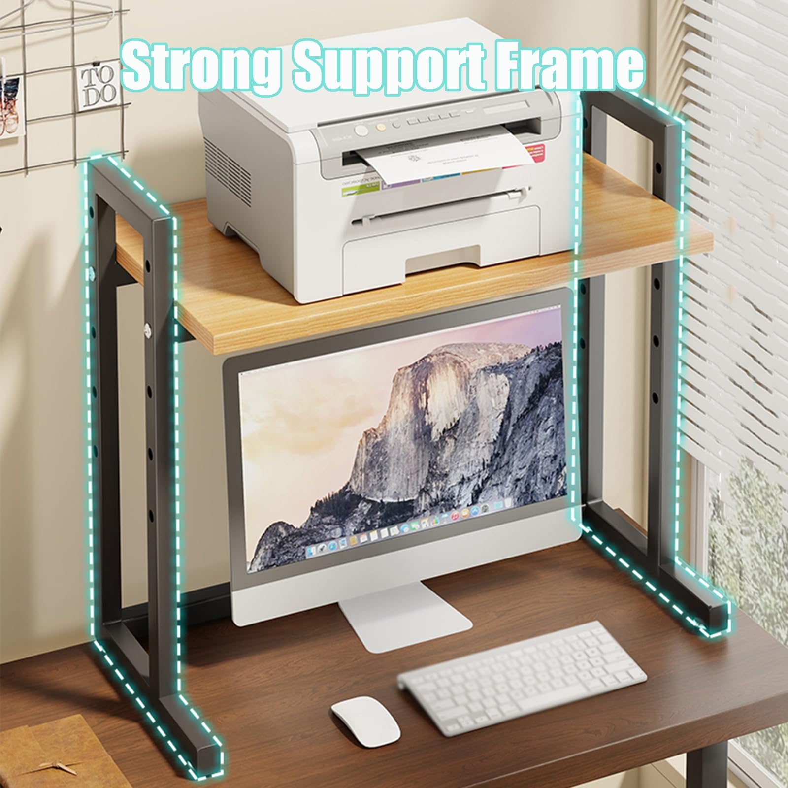 Mensola organizer da scrivania, in metallo, per monitor del computer, altezza regolabile, organizer da scrivania, libreria per stampante, ufficio, casa, dormitorio