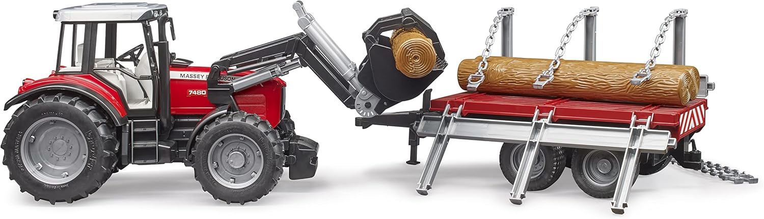 Bruder 02046 Massey Ferguson 7480 with Frontloader and Timber Trailer