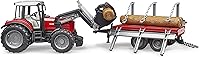 Vista 4 de bruder 02046 Massey Ferguson 7480 con cargador frontal y remolque de madera