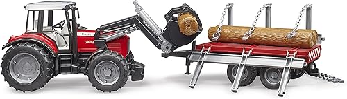 Miniatura 4 de bruder 02046 Massey Ferguson 7480 con cargador frontal y remolque de madera