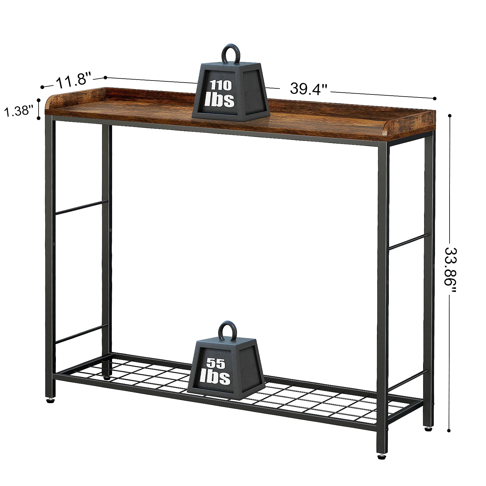 HDANI Consolle Ingresso,Tavolo Console con 2 Ripiani di Rete Metallica,Tavolino da Divano, Corridoio,Entrata,Soggiorno,100 x 30 x 80cm,Stile Industriale,Oro