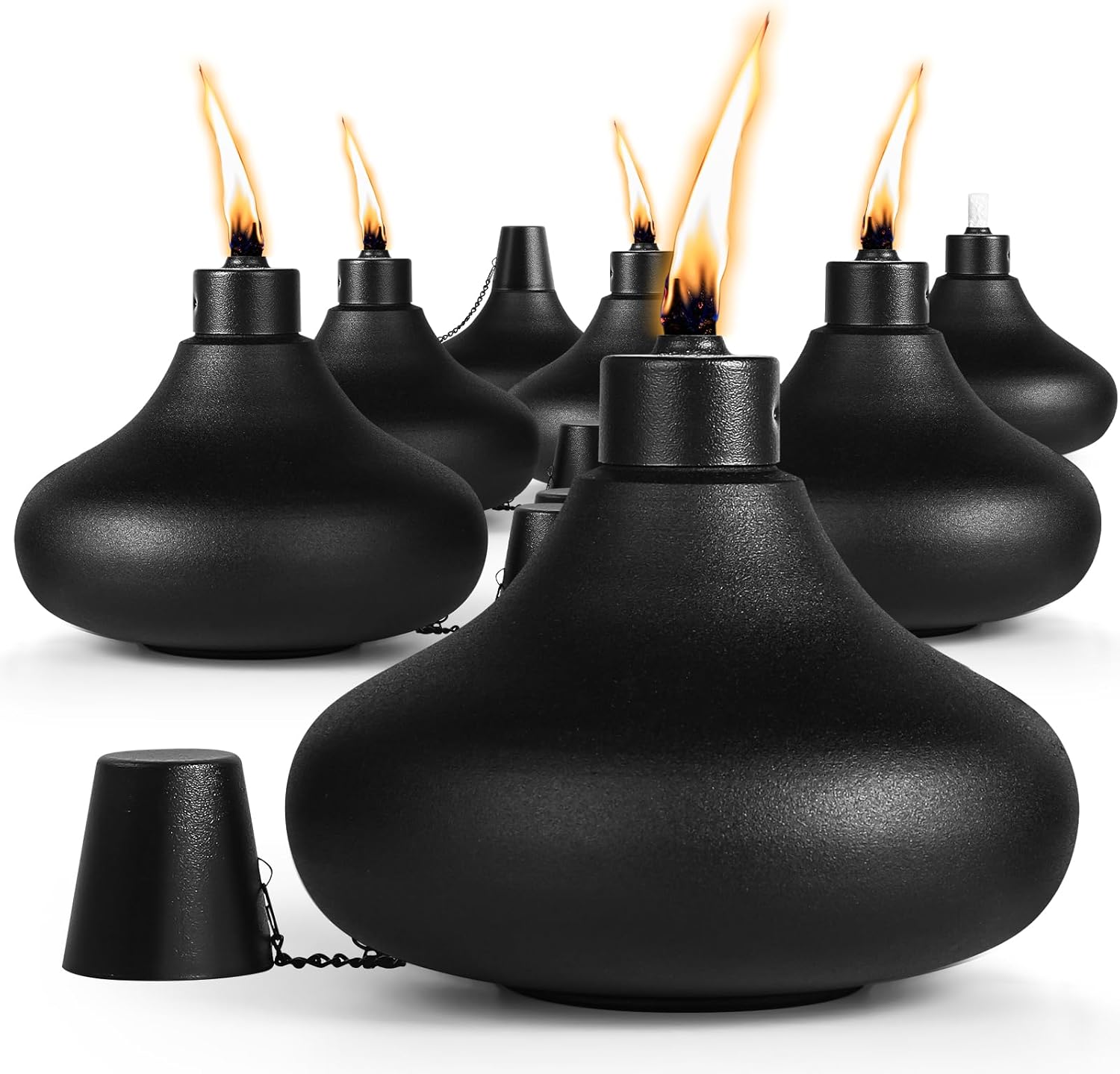 8 pack metal table top torches,24.5 oz citronella torches for outside,refillable flame light torch with wicks and covers, landscape lanterns torches for party, garden decor,diy