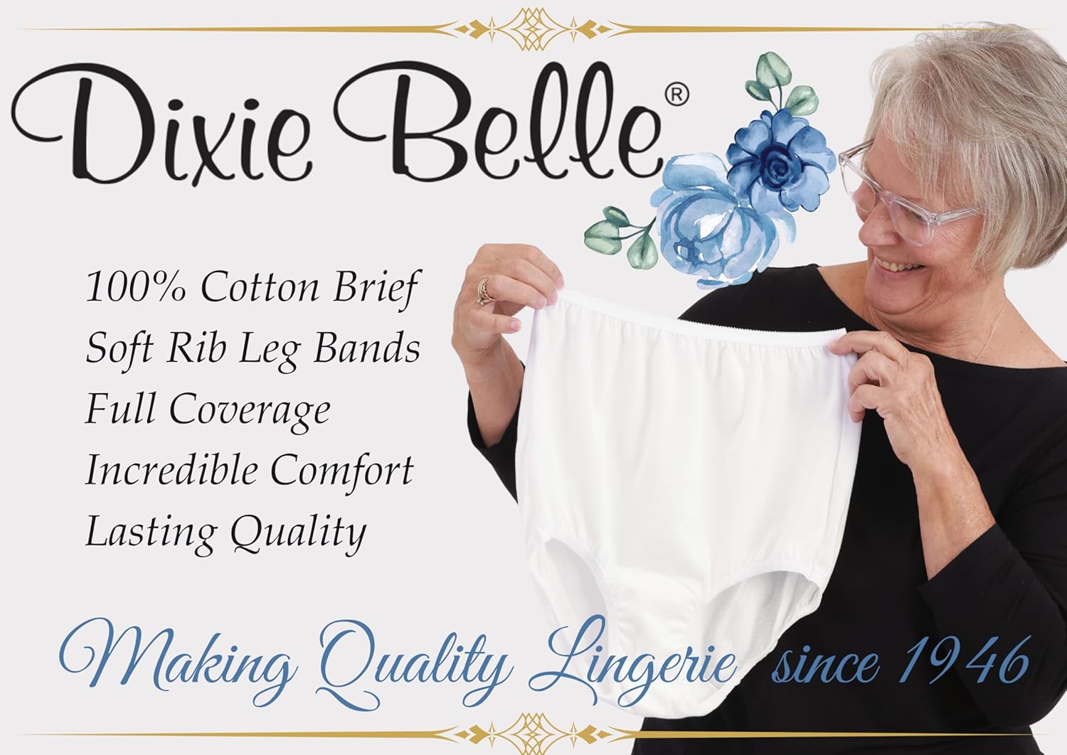 Dixie Belle Women's Banded Leg Cotton Full Brief Panty 3 Pack - Image 2