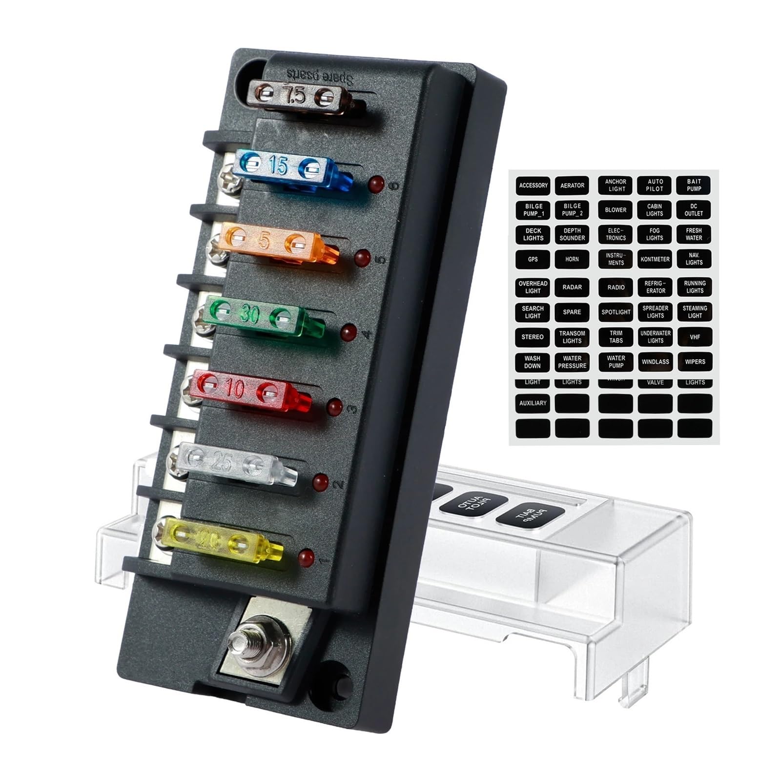 Boîte à fusibles 12V contre les pannes avec témoin LED et capot