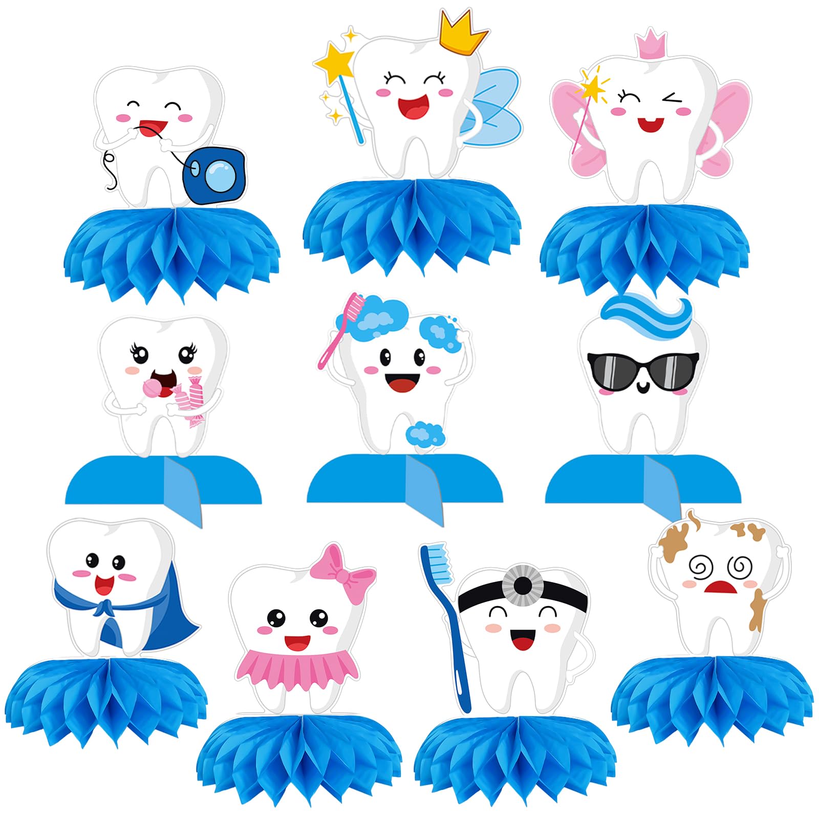 10 Pack Tooth Honeycomb Centerpieces Table Decorations, Dental Theme Party Table Topper Decor for Baby First Tooth Celebration, Dental Clinic Event, Graduation Party