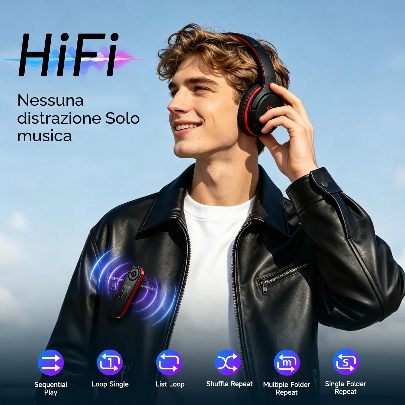 Lettore MP3 64GB Bluetooth 5.3, Chiavetta USB Plug & Play, Ultra-leggero 28g, Pulsanti Fisici per Controllo alla Cieca, Clip Sportiva per Corsa, Riproduzione per Cartelle, Radio FM, Registratore