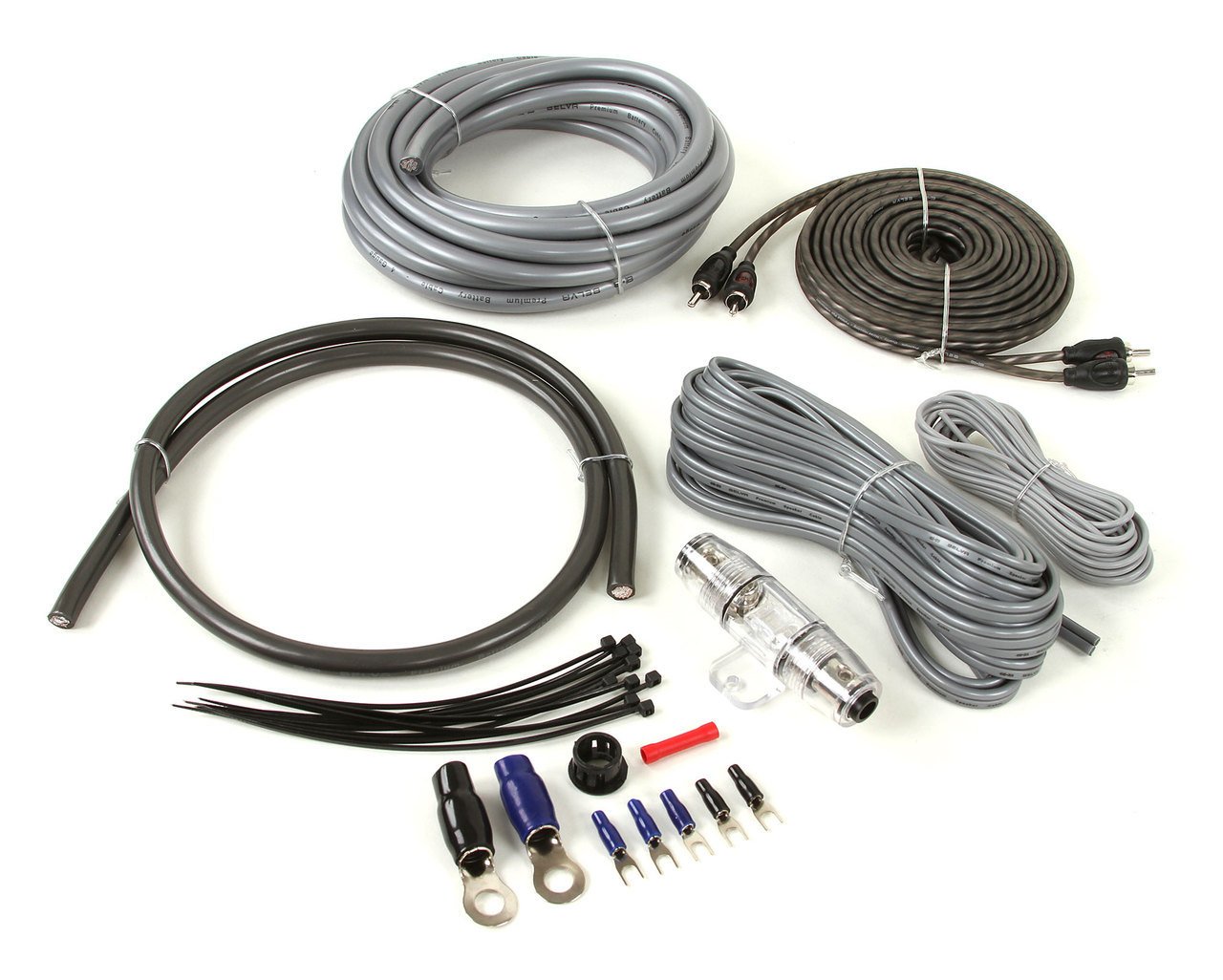 Belva True 4 Gauge AWG Premium CCA Complete Amplifier Wiring Kit with OFC 2-Channel RCA Cable - BAK42BK Gray