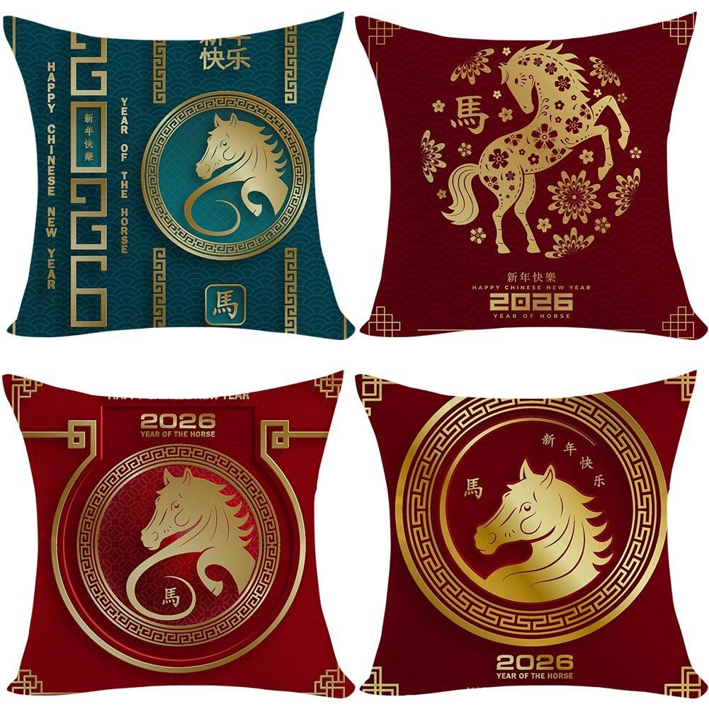 Housses de coussin cheval zodiaque chinois Hrippy 45x45 cm lot de 4 pour la déco de canapé