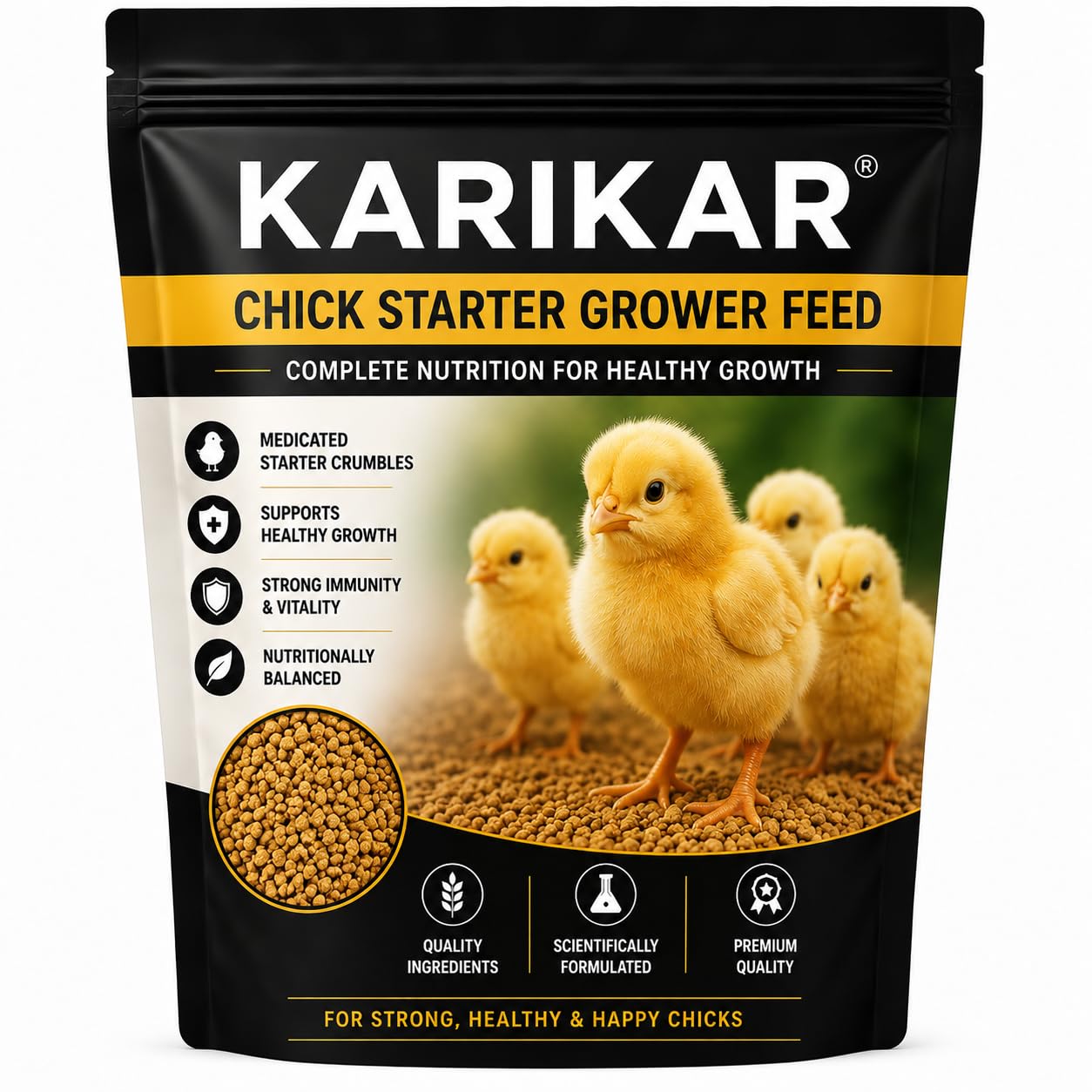 chick starter grower feed | complete poultry feed for baby chicks | starter crumble feed for healthy growth, strong immunity & better development | chicken feed (250 g)