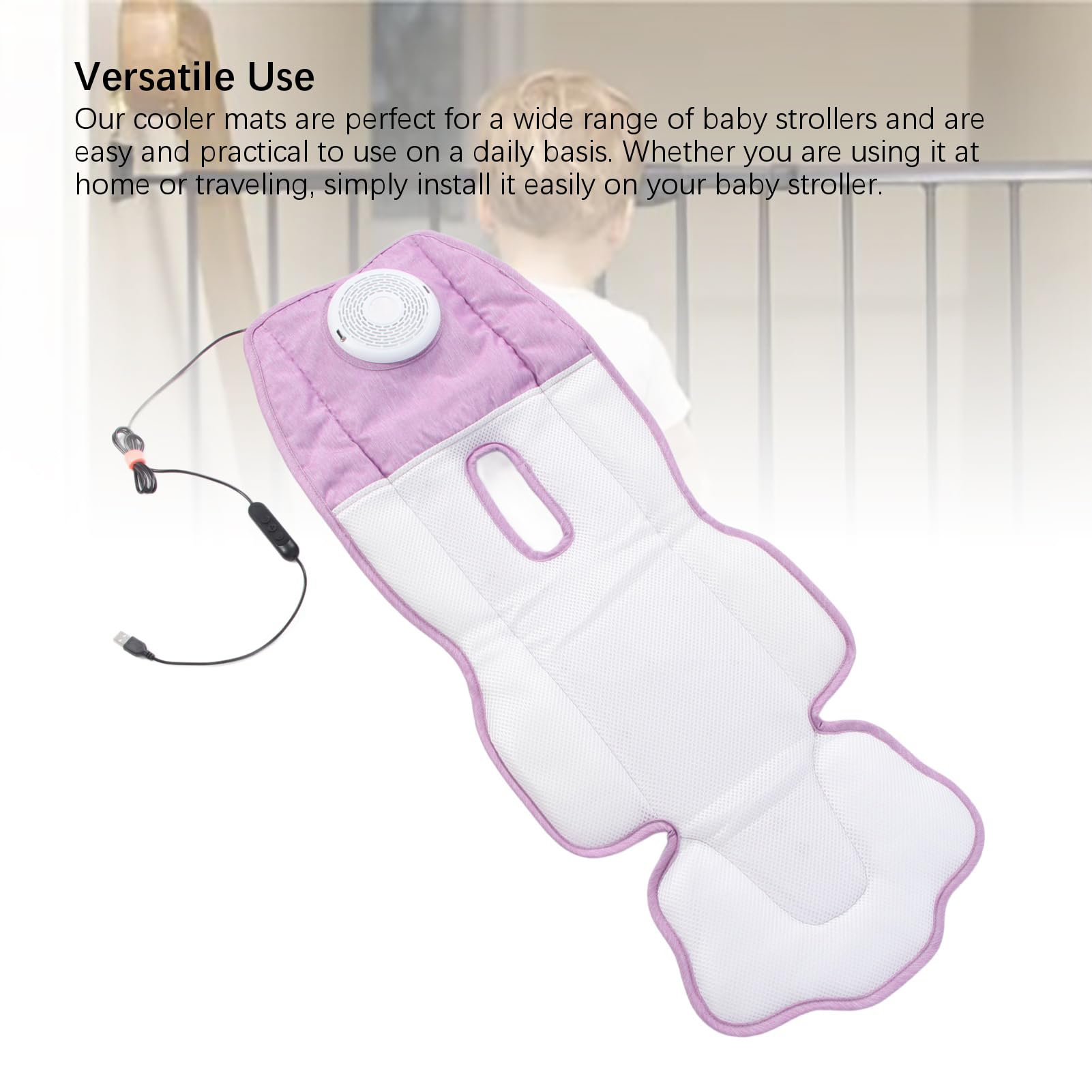 Car Seat Cooler Pad for Strollers, Ventilated Cooling Car Seat Cushion for Hot Weather Summer Chair Cooling Cushion Cover, Car Seat Cooling Pad, USB Cooling Seat Cushion (Purple)