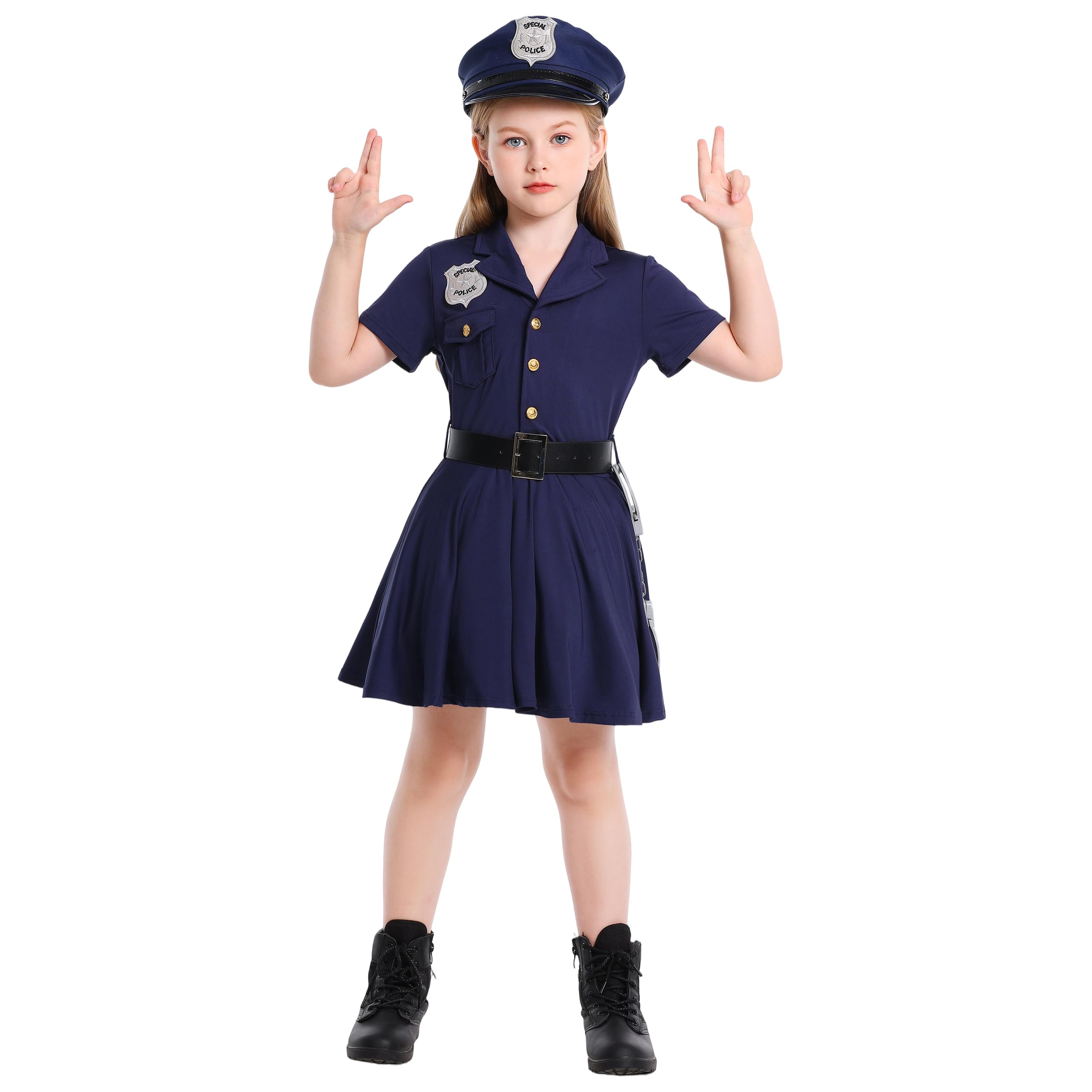 LOLANTA Niños Policía Disfraces Niñas Niños Uniforme Policía Set Carnaval Disfraz Halloween Día Mundial Profesiones Sombrero+Cinturón+Esposas
