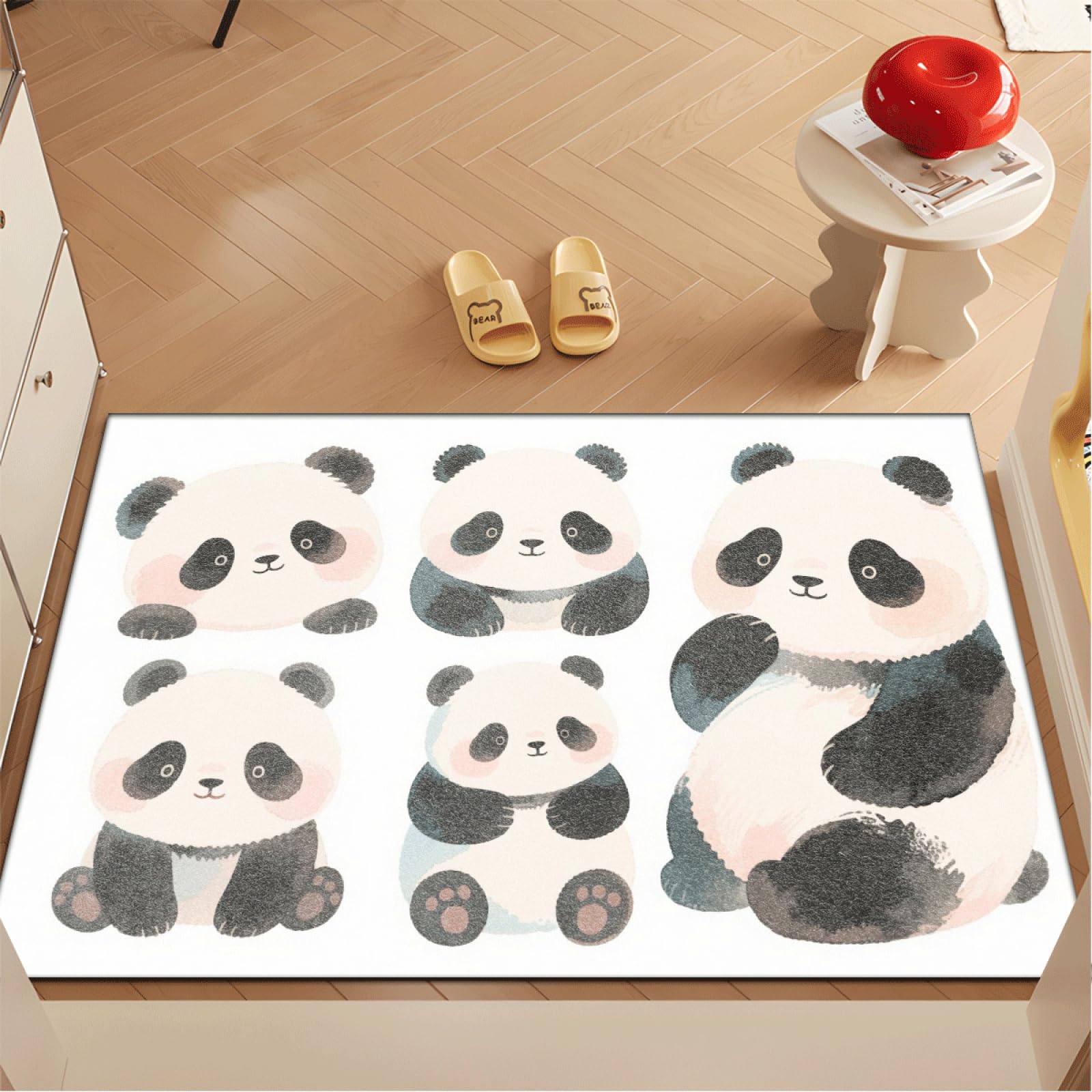 Paillasson Exterieur Entree Panda Noir Beige Tapis Entree Interieur Facile à Nettoyer Paillasson Interieur Antidérapant Lavable en Machine pour Chambre Cuisine Couloir 60x90 cm