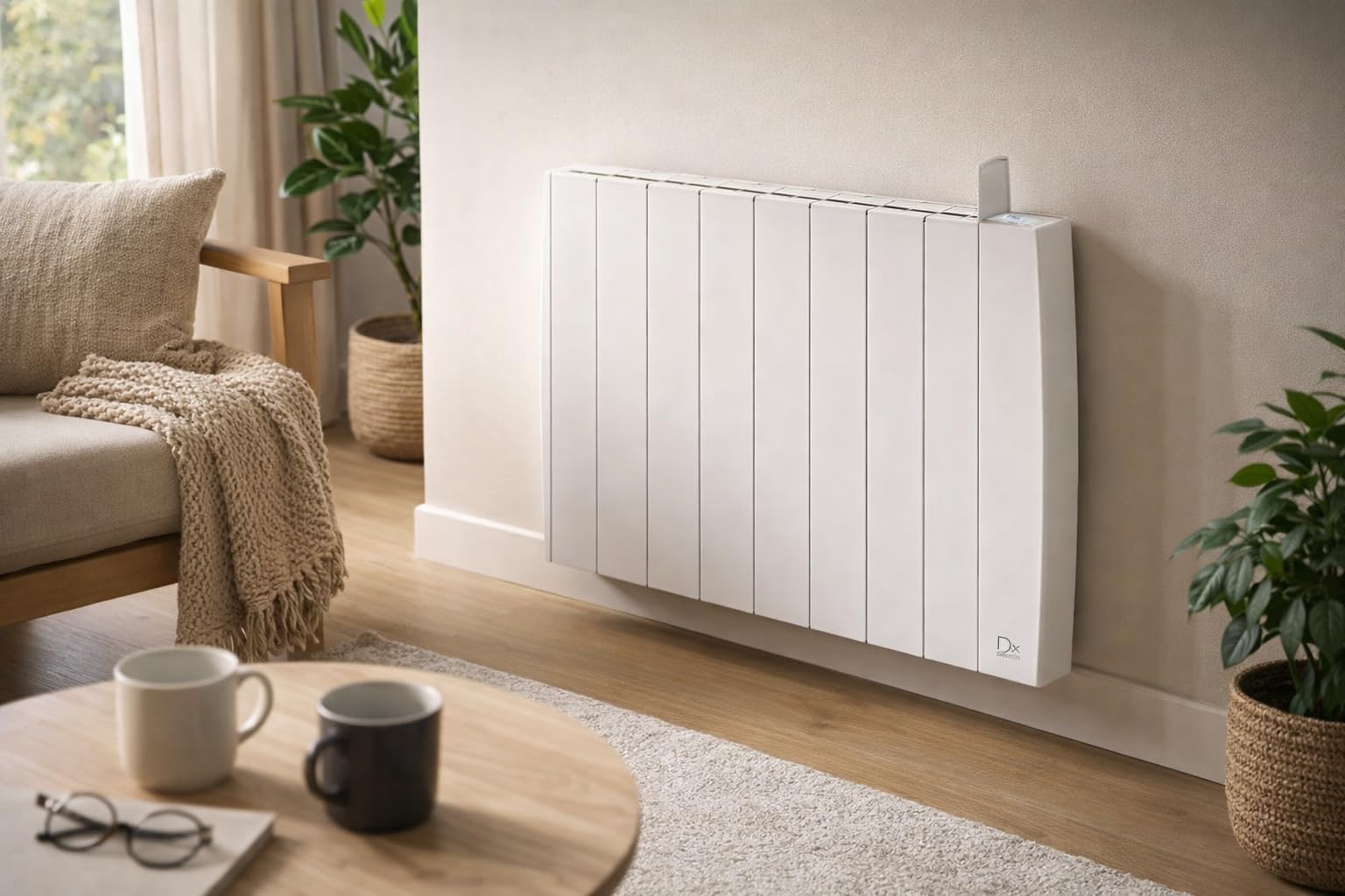 Drexon - Grzejnik ceramiczny z bezwładnością 2000 W - WiFi + aplikacja TUYA - Termostat elektroniczny LCD - IP24 - Bezpieczeństwo dzieci - Biały - 82,2 x 9 x 58 cm